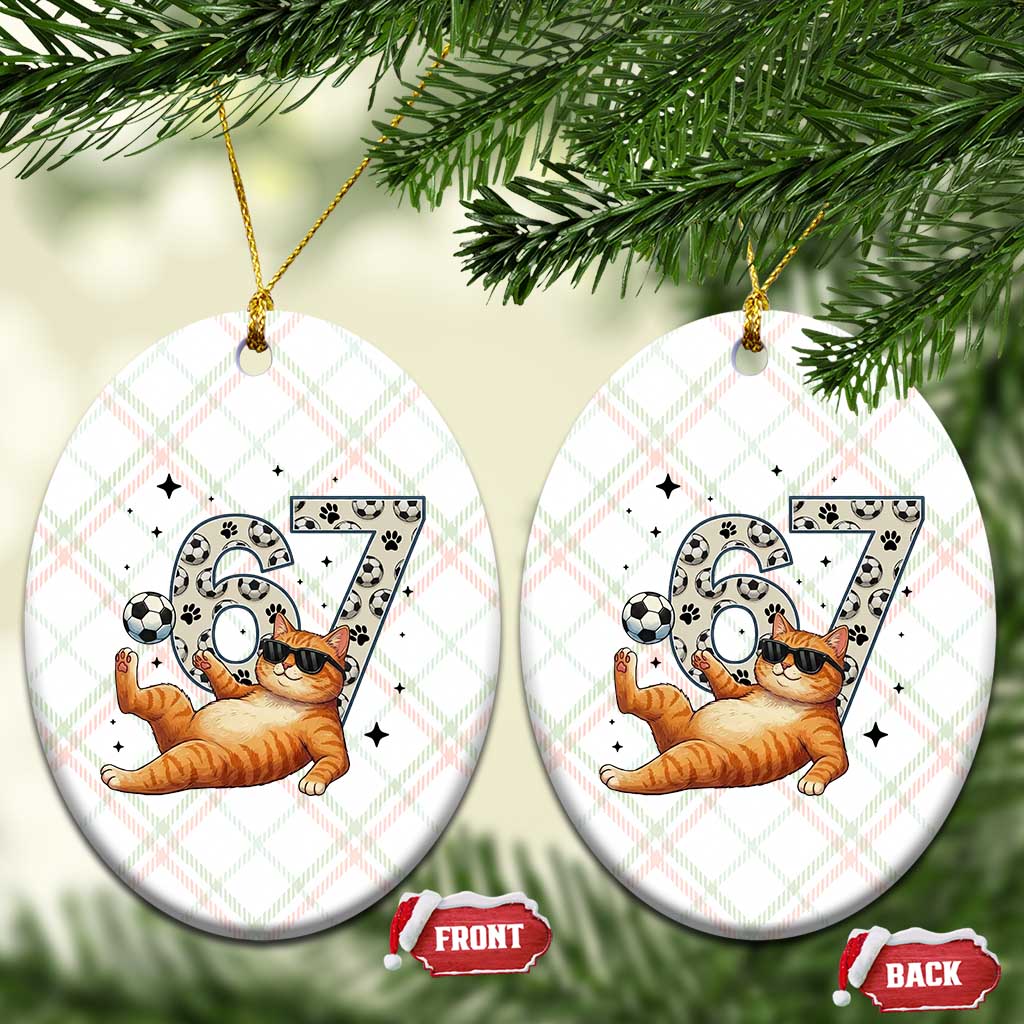 Funny Cat Playing Soccer Ceramic Ornament Six Seven Meme TS12 Print Your Wear