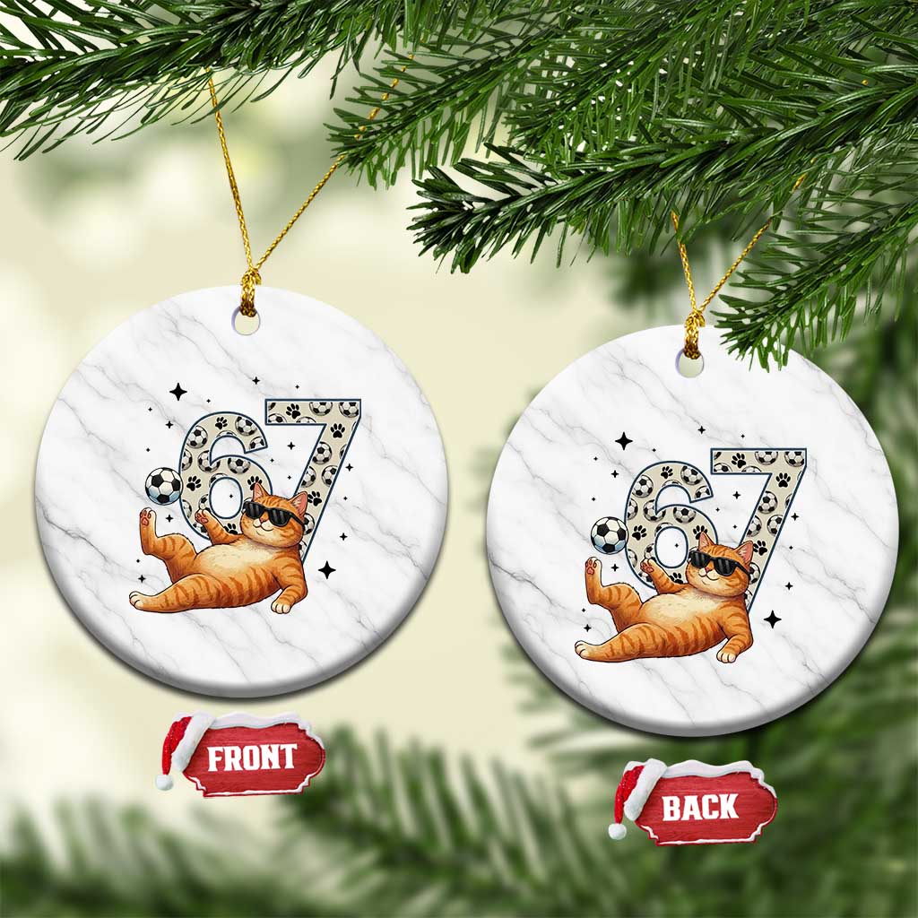 Funny Cat Playing Soccer Ceramic Ornament Six Seven Meme TS12 1pc White Marble Print Your Wear