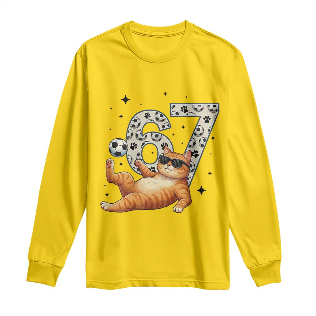 Funny Cat Playing Soccer Long Sleeve Shirt Six Seven Meme TS12 Daisy Print Your Wear