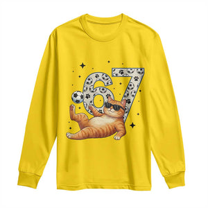 Funny Cat Playing Soccer Long Sleeve Shirt Six Seven Meme TS12 Daisy Print Your Wear