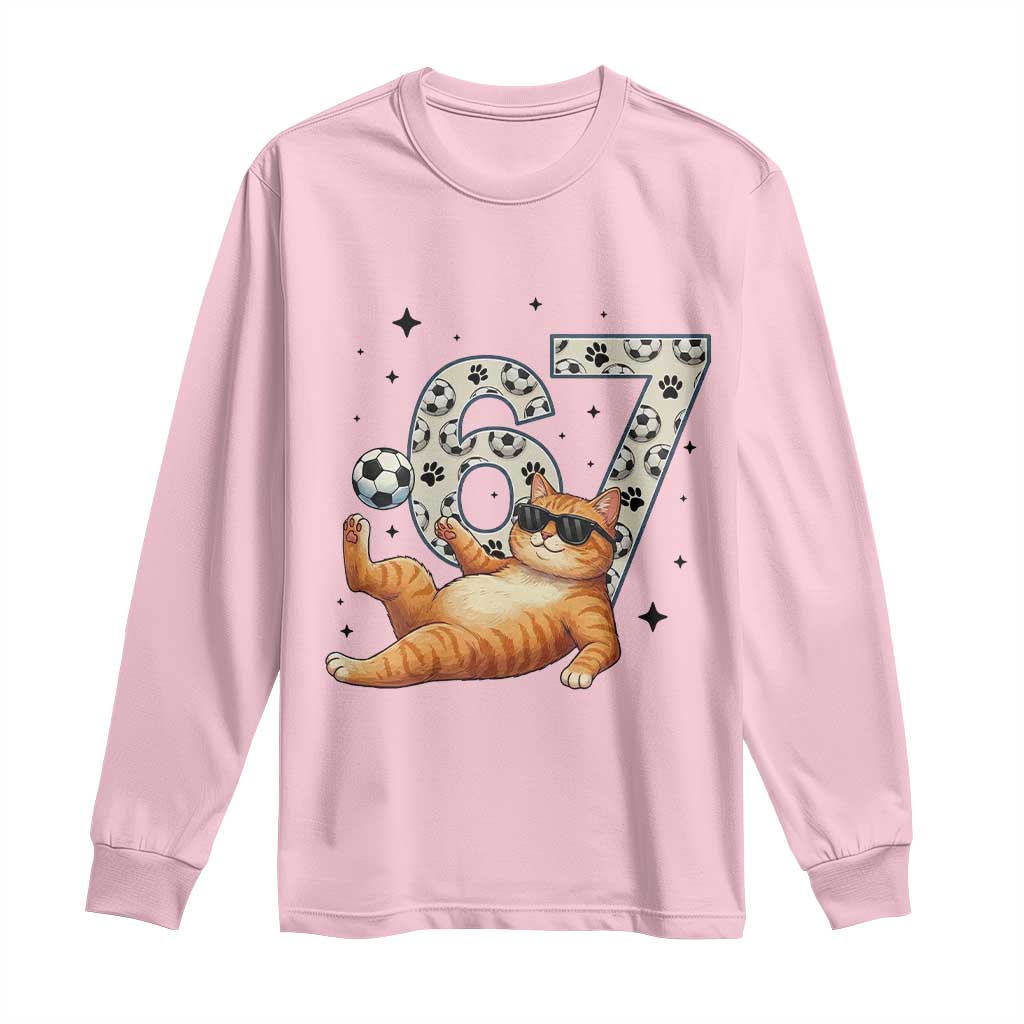 Funny Cat Playing Soccer Long Sleeve Shirt Six Seven Meme TS12 Light Pink Print Your Wear