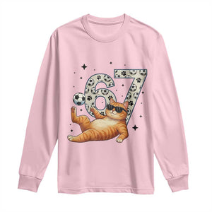 Funny Cat Playing Soccer Long Sleeve Shirt Six Seven Meme TS12 Light Pink Print Your Wear