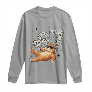 Funny Cat Playing Soccer Long Sleeve Shirt Six Seven Meme TS12 Sport Gray Print Your Wear