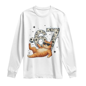 Funny Cat Playing Soccer Long Sleeve Shirt Six Seven Meme TS12 White Print Your Wear