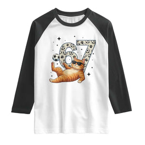 Funny Cat Playing Soccer Raglan Shirt Six Seven Meme TS12 White Black Print Your Wear