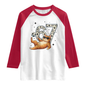 Funny Cat Playing Soccer Raglan Shirt Six Seven Meme TS12 White Red Print Your Wear