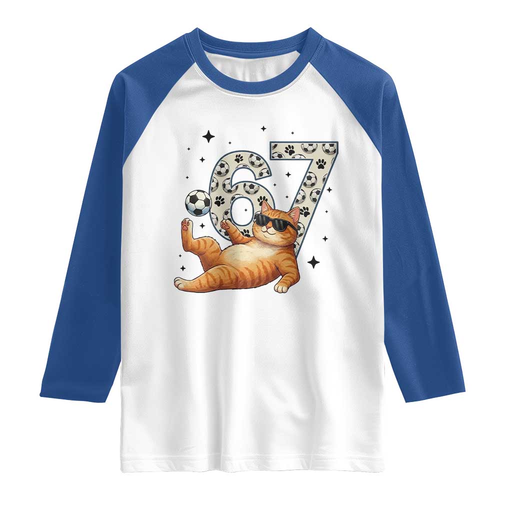 Funny Cat Playing Soccer Raglan Shirt Six Seven Meme TS12 White Royal Print Your Wear