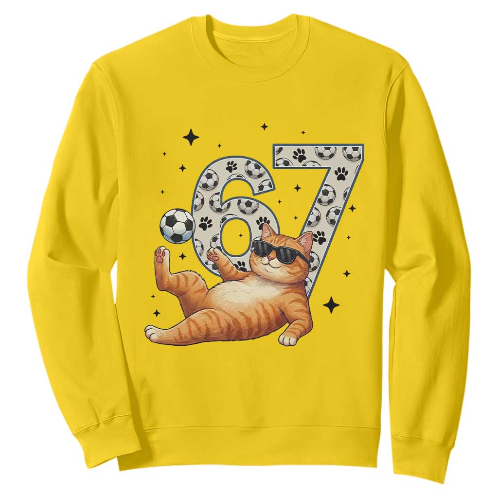 Funny Cat Playing Soccer Sweatshirt Six Seven Meme TS12 Daisy Print Your Wear