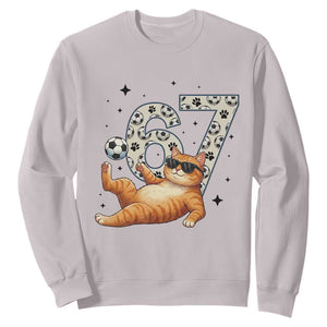Funny Cat Playing Soccer Sweatshirt Six Seven Meme TS12 Ice Gray Print Your Wear