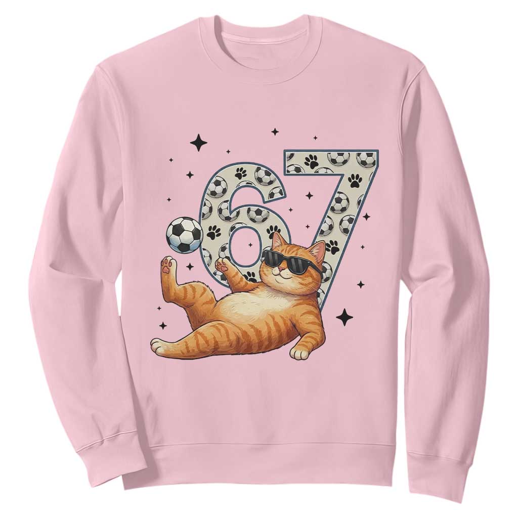 Funny Cat Playing Soccer Sweatshirt Six Seven Meme TS12 Light Pink Print Your Wear