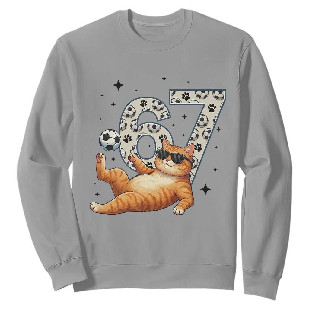 Funny Cat Playing Soccer Sweatshirt Six Seven Meme TS12 Sport Gray Print Your Wear