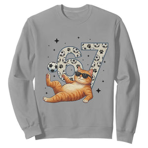 Funny Cat Playing Soccer Sweatshirt Six Seven Meme TS12 Sport Gray Print Your Wear