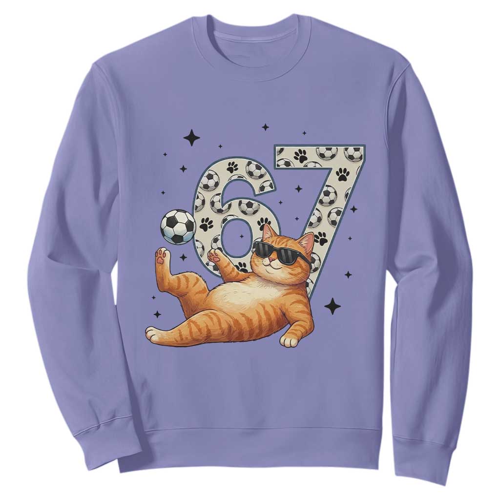 Funny Cat Playing Soccer Sweatshirt Six Seven Meme TS12 Violet Print Your Wear