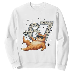 Funny Cat Playing Soccer Sweatshirt Six Seven Meme TS12 White Print Your Wear