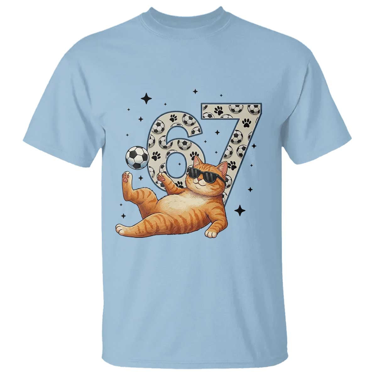 Funny Cat Playing Soccer T Shirt Six Seven Meme TS12 Light Blue Print Your Wear