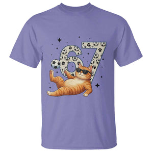 Funny Cat Playing Soccer T Shirt Six Seven Meme TS12 Violet Print Your Wear