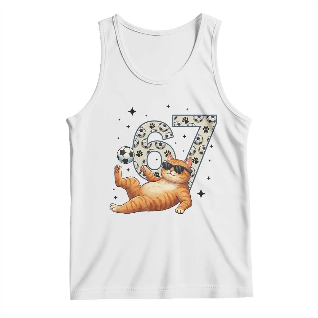 Funny Cat Playing Soccer Tank Top Six Seven Meme TS12 White Print Your Wear