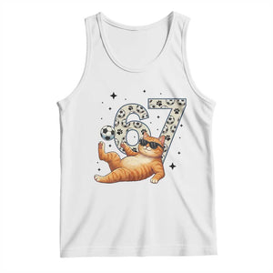 Funny Cat Playing Soccer Tank Top Six Seven Meme TS12 White Print Your Wear