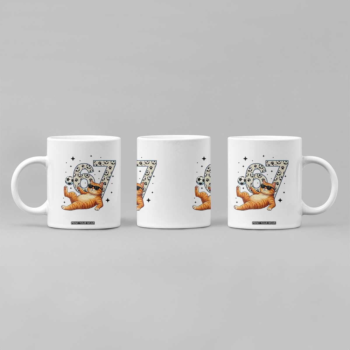 Funny Cat Playing Soccer Coffee Mug Six Seven Meme TS12 Print Your Wear