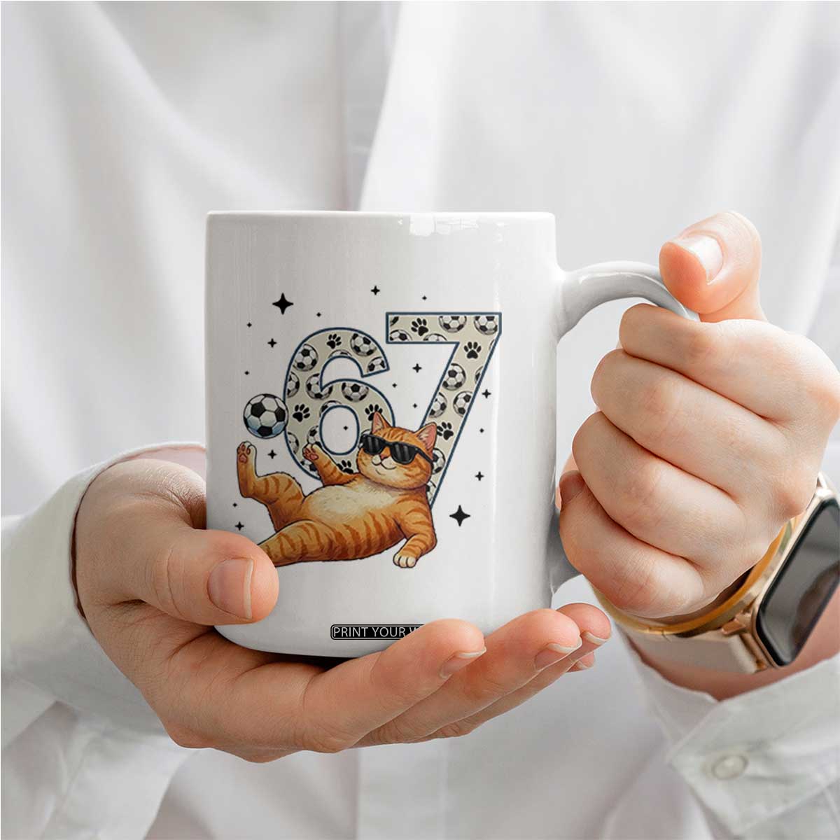 Funny Cat Playing Soccer Coffee Mug Six Seven Meme TS12 Print Your Wear