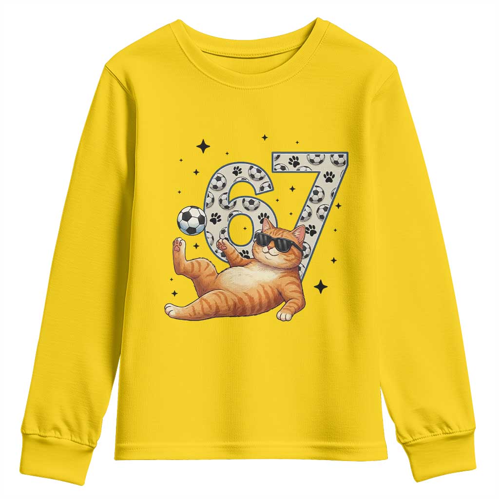 Funny Cat Playing Soccer Youth Sweatshirt Six Seven Meme TS12 Daisy Print Your Wear
