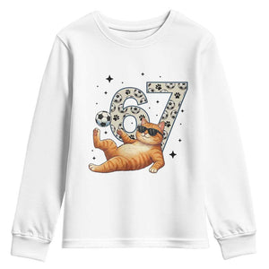 Funny Cat Playing Soccer Youth Sweatshirt Six Seven Meme TS12 White Print Your Wear