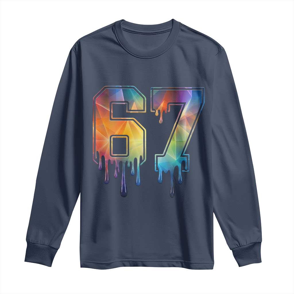 Funny Six Seven Prism Effect Printed Meme Long Sleeve Shirt TS12 Navy Print Your Wear
