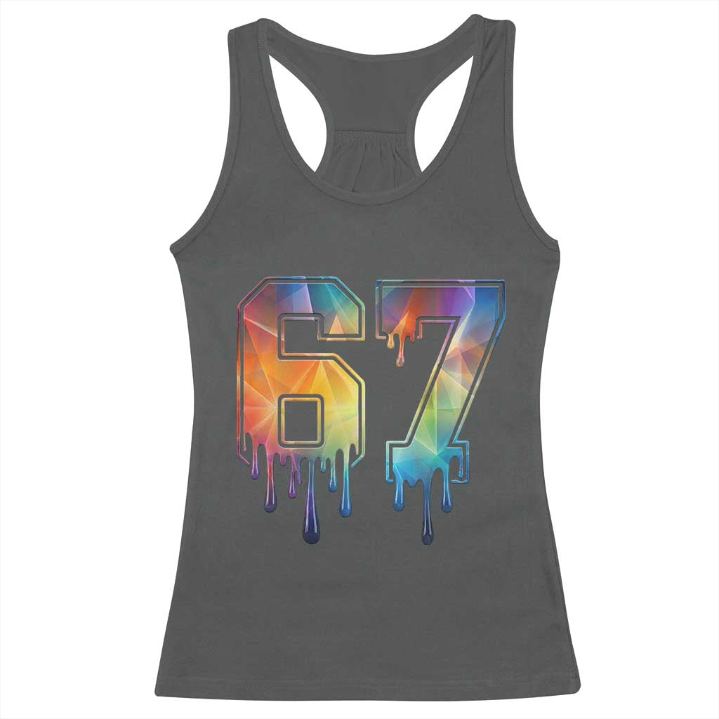 Funny Six Seven Prism Effect Printed Meme Racerback Tank Top TS12 Dark Heather Print Your Wear
