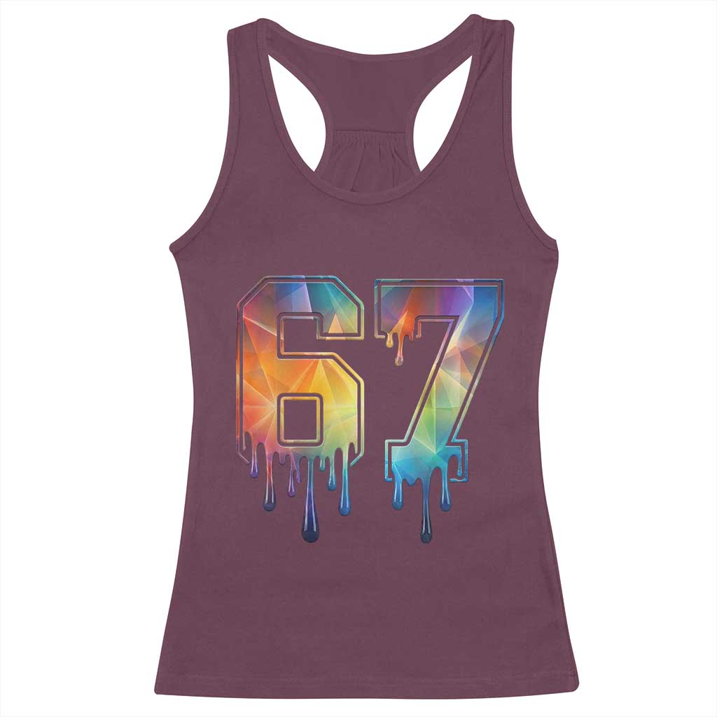 Funny Six Seven Prism Effect Printed Meme Racerback Tank Top TS12 Maroon Print Your Wear