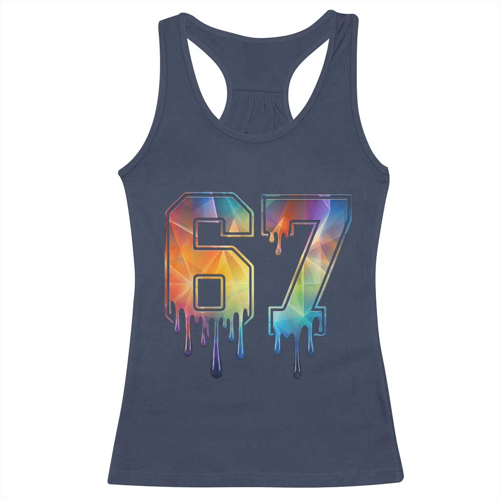 Funny Six Seven Prism Effect Printed Meme Racerback Tank Top TS12 Navy Print Your Wear