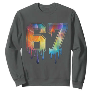 Funny Six Seven Prism Effect Printed Meme Sweatshirt TS12 Dark Heather Print Your Wear