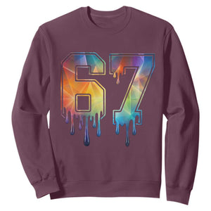 Funny Six Seven Prism Effect Printed Meme Sweatshirt TS12 Maroon Print Your Wear