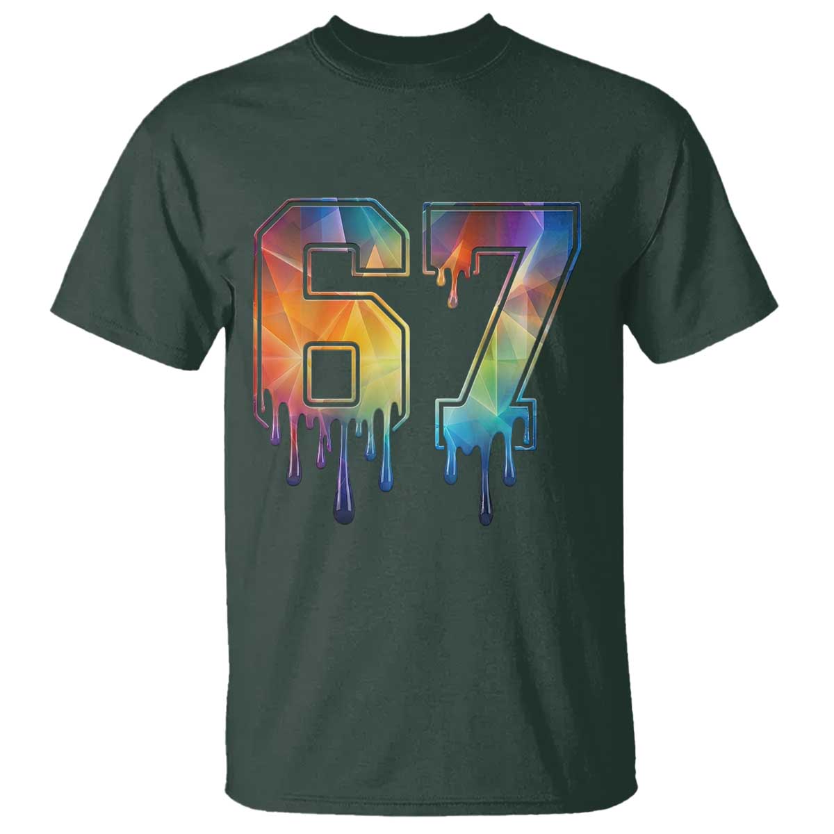 Funny Six Seven Prism Effect Printed Meme T Shirt TS12 Dark Forest Green Print Your Wear