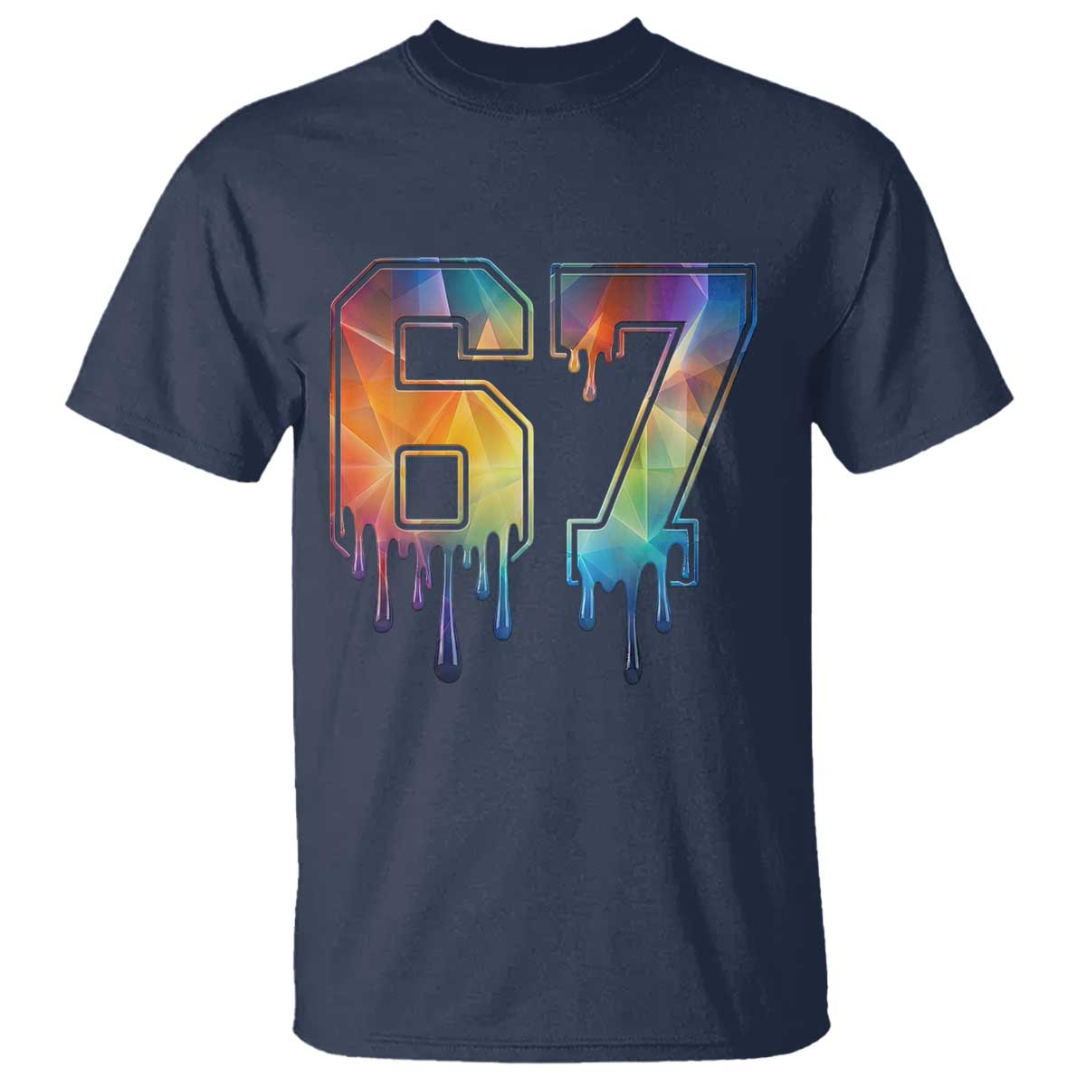 Funny Six Seven Prism Effect Printed Meme T Shirt TS12 Navy Print Your Wear