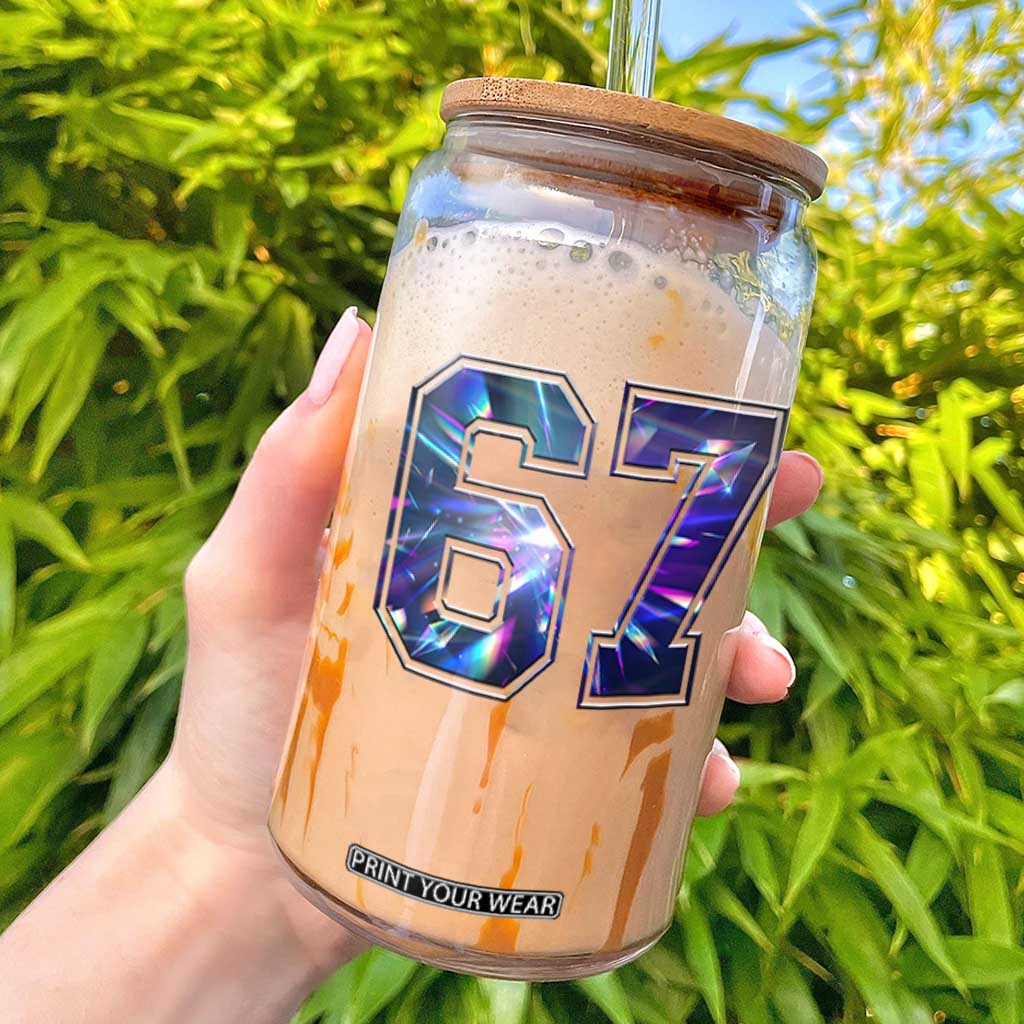 Prism Rainbow Effect Printed Glass Can Six Seven 67 Meme TS12 Black Print Your Wear