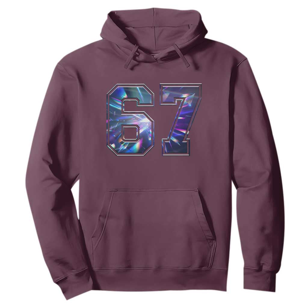 Prism Rainbow Effect Printed Hoodie Six Seven 67 Meme TS12 Maroon Print Your Wear
