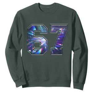 Prism Rainbow Effect Printed Sweatshirt Six Seven 67 Meme TS12 Dark Forest Green Print Your Wear