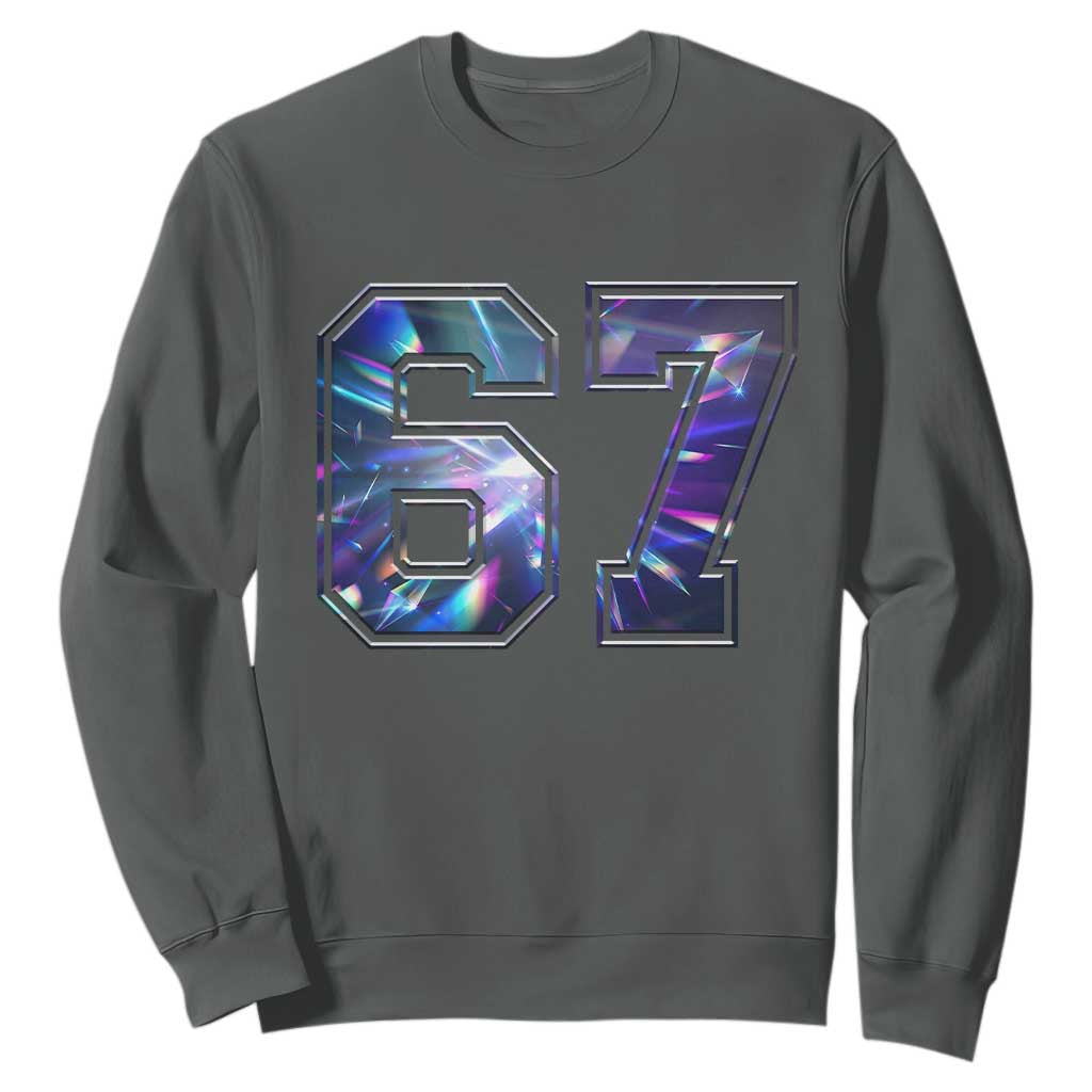 Prism Rainbow Effect Printed Sweatshirt Six Seven 67 Meme TS12 Dark Heather Print Your Wear