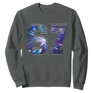 Prism Rainbow Effect Printed Sweatshirt Six Seven 67 Meme TS12 Dark Heather Print Your Wear