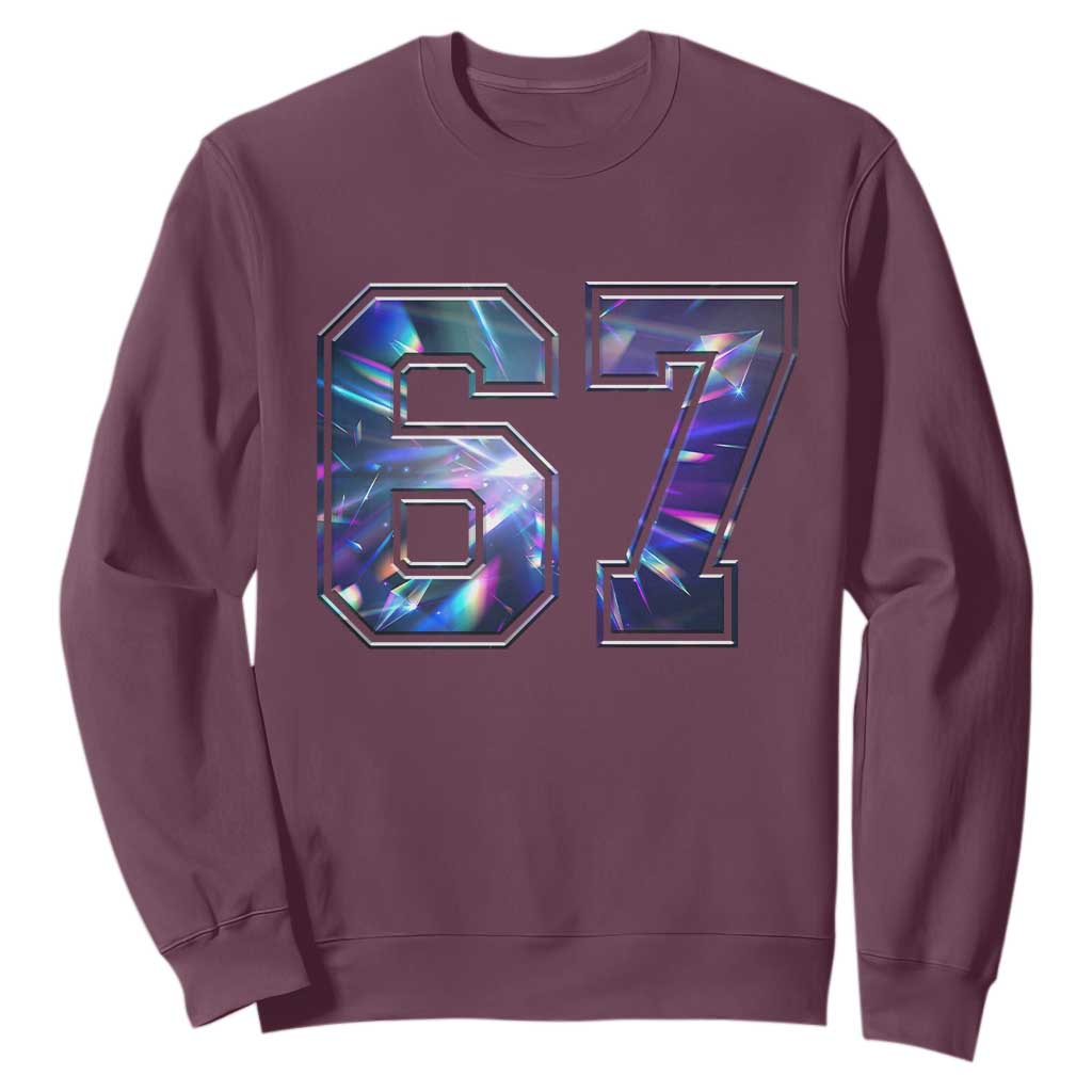 Prism Rainbow Effect Printed Sweatshirt Six Seven 67 Meme TS12 Maroon Print Your Wear