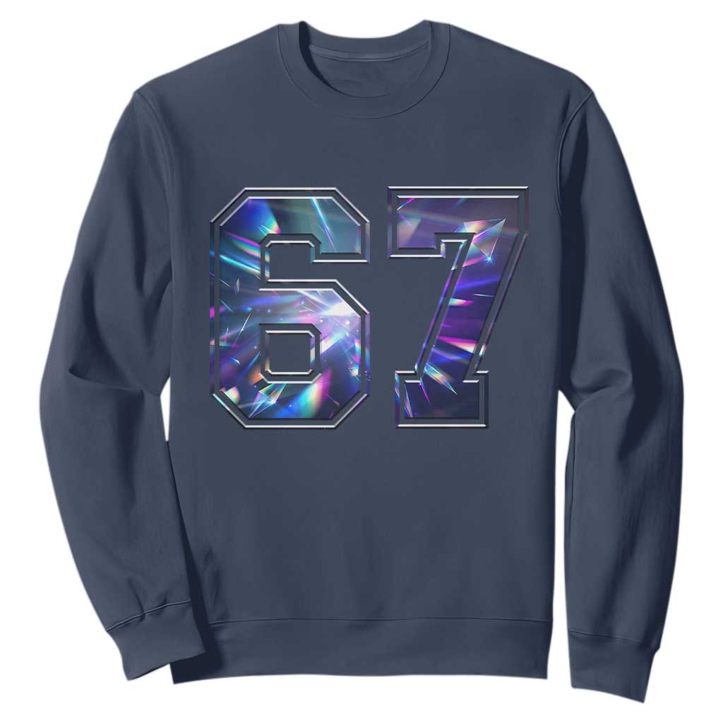 Prism Rainbow Effect Printed Sweatshirt Six Seven 67 Meme TS12 Navy Print Your Wear