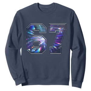 Prism Rainbow Effect Printed Sweatshirt Six Seven 67 Meme TS12 Navy Print Your Wear