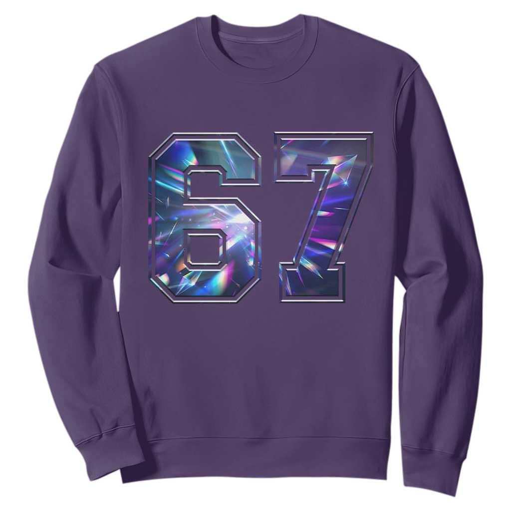Prism Rainbow Effect Printed Sweatshirt Six Seven 67 Meme TS12 Purple Print Your Wear