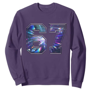 Prism Rainbow Effect Printed Sweatshirt Six Seven 67 Meme TS12 Purple Print Your Wear