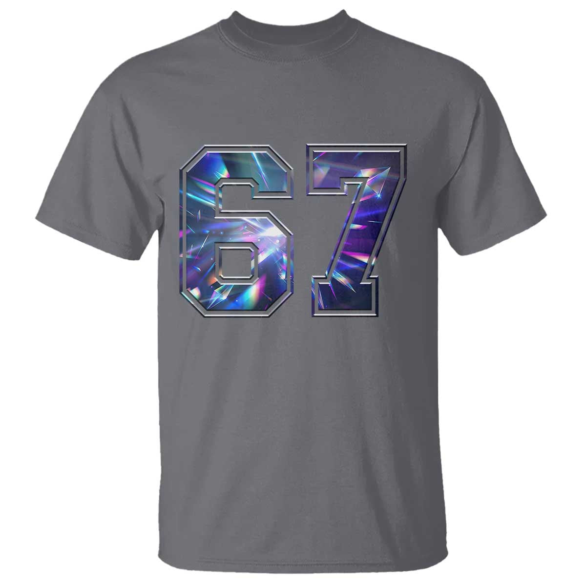 Prism Rainbow Effect Printed T Shirt Six Seven 67 Meme TS12 Charcoal Print Your Wear