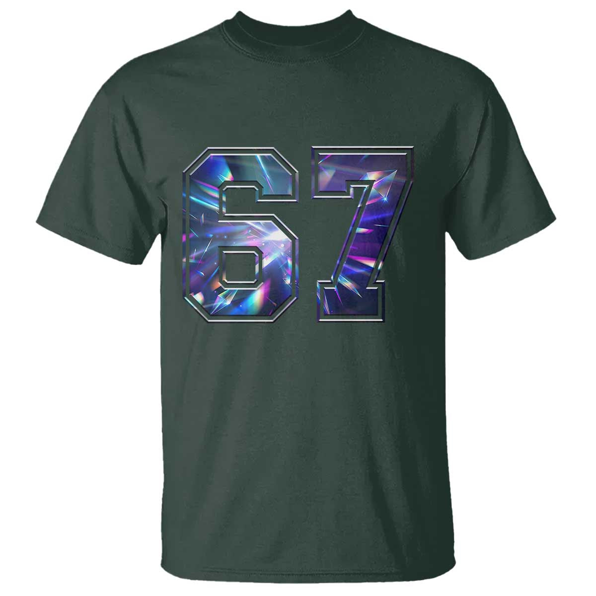 Prism Rainbow Effect Printed T Shirt Six Seven 67 Meme TS12 Dark Forest Green Print Your Wear