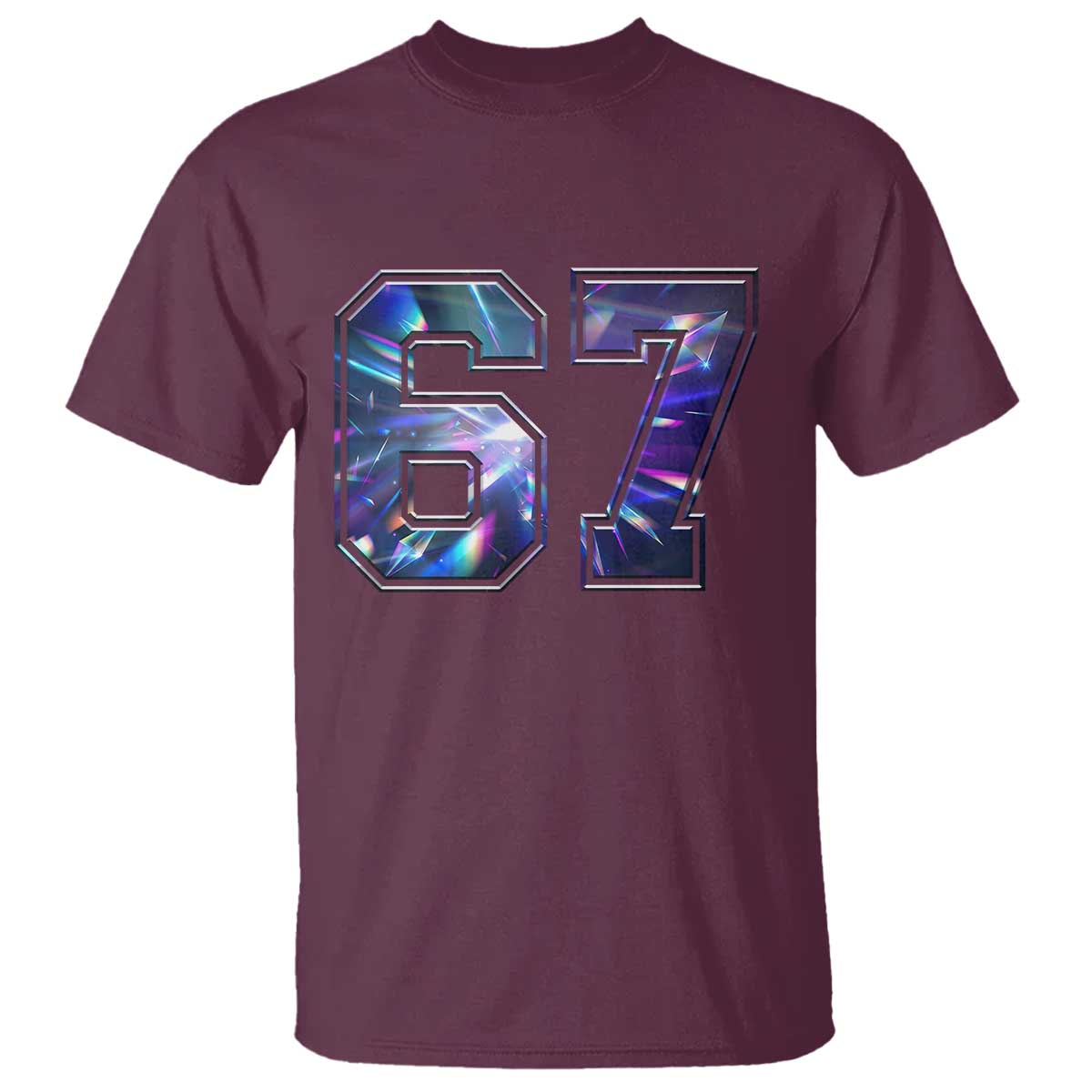 Prism Rainbow Effect Printed T Shirt Six Seven 67 Meme TS12 Maroon Print Your Wear