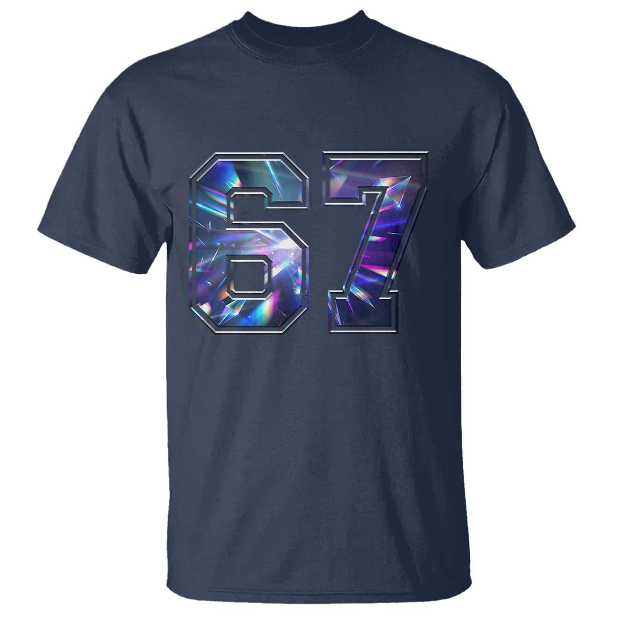 Prism Rainbow Effect Printed T Shirt Six Seven 67 Meme TS12 Navy Print Your Wear