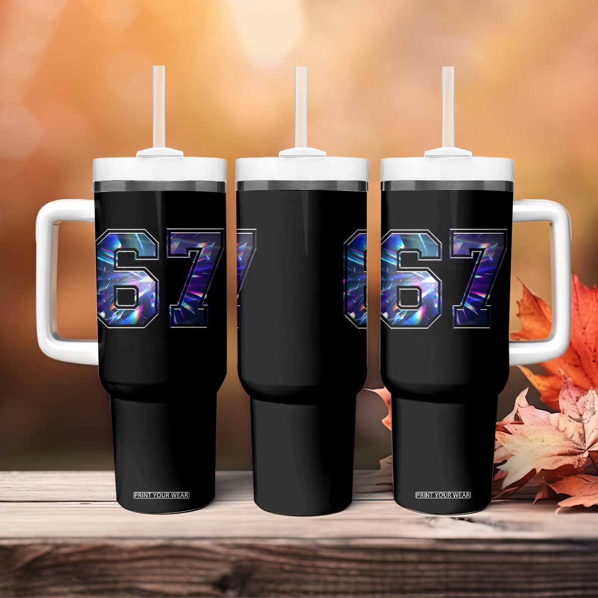 Prism Rainbow Effect Printed Tumbler With Handle Six Seven 67 Meme TS12 Print Your Wear