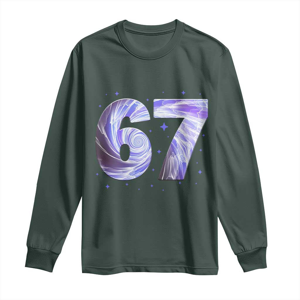 Swirl Effect Printed Six Seven Meme Long Sleeve Shirt Gen Z Alpha Gift TS12 Dark Forest Green Print Your Wear